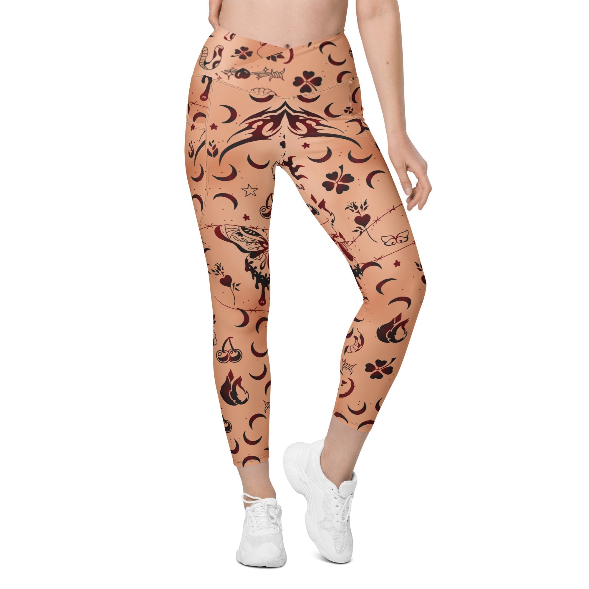 Tattoo Inspired Crossover Leggings With Pockets