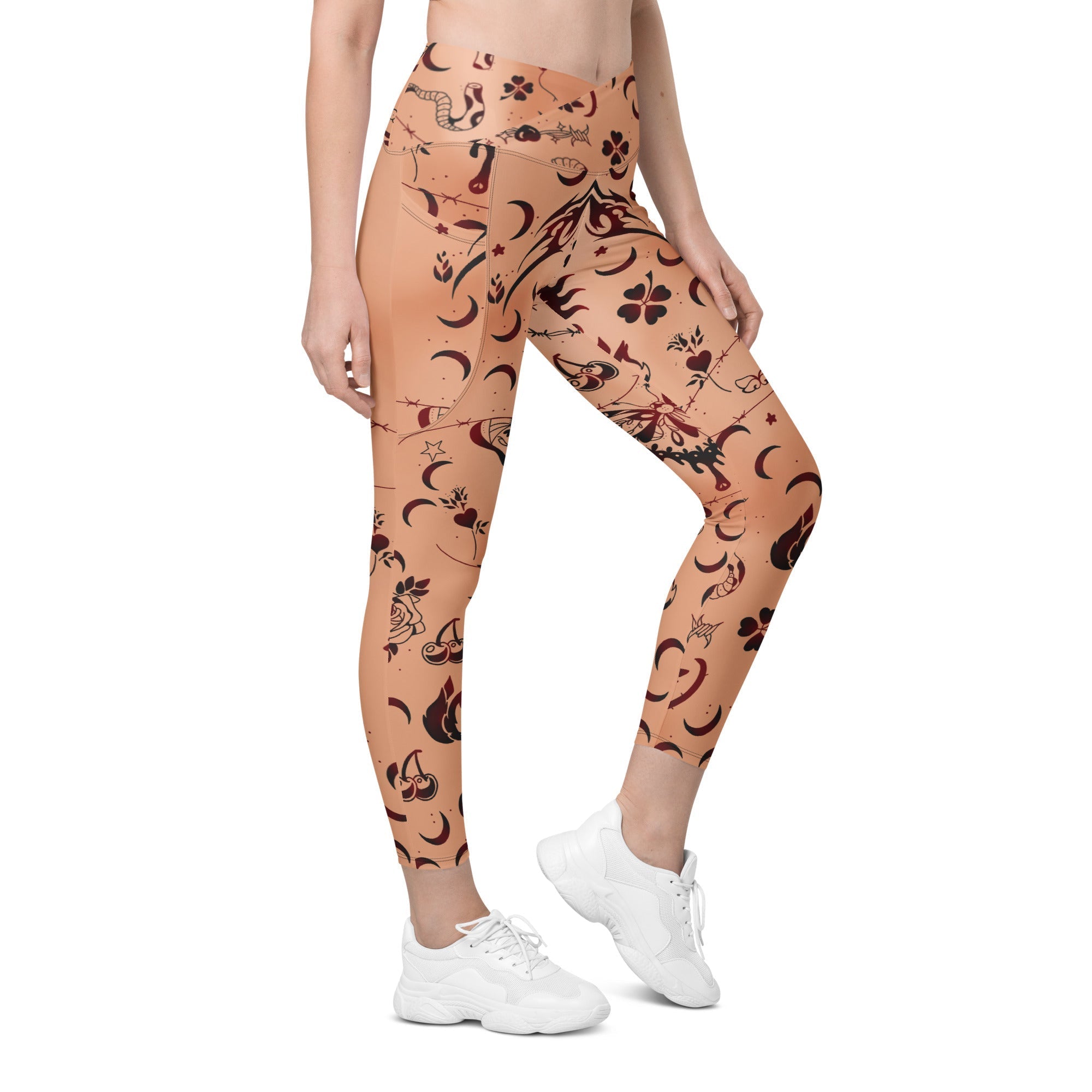 Tattoo Inspired Crossover Leggings With Pockets