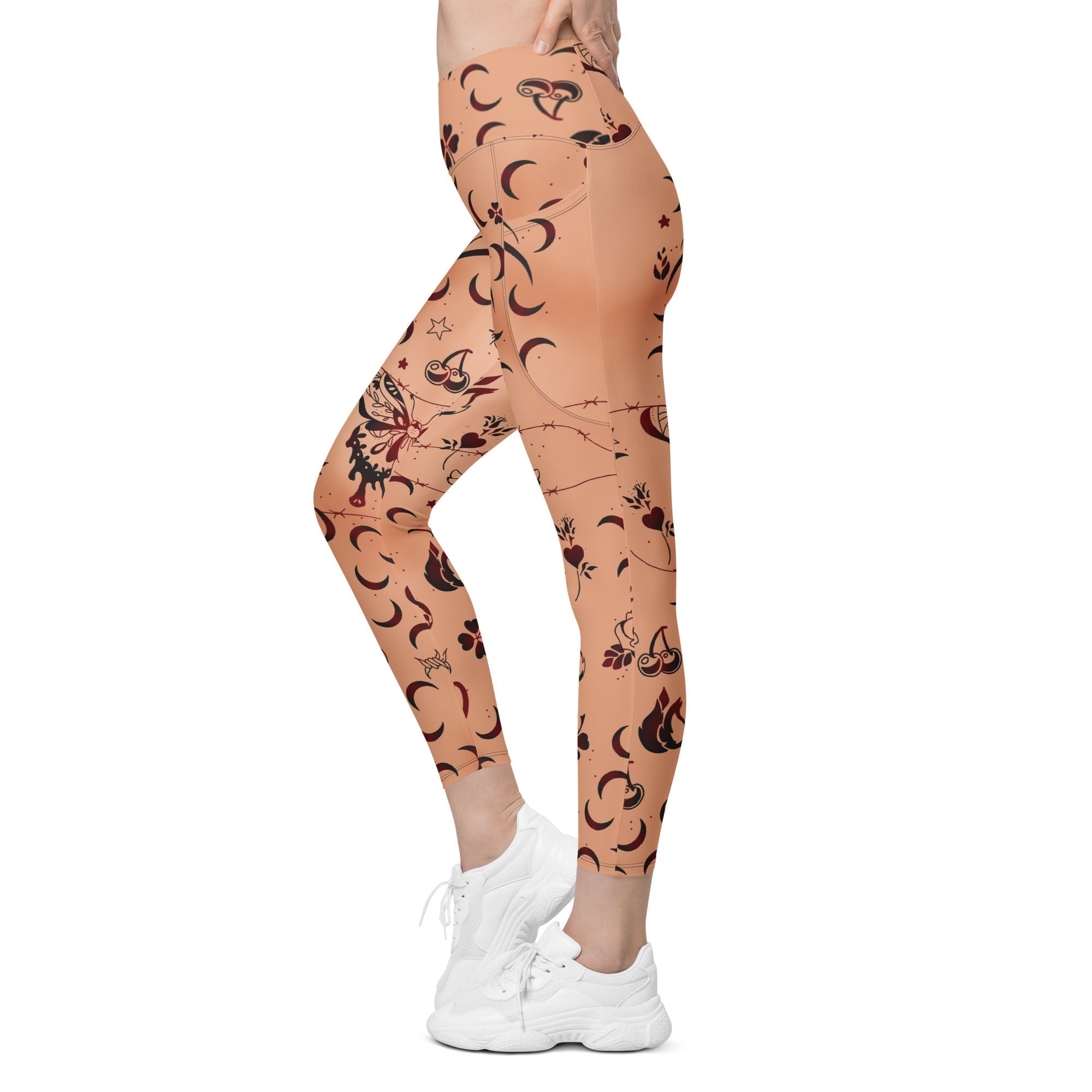 Tattoo Inspired Crossover Leggings With Pockets