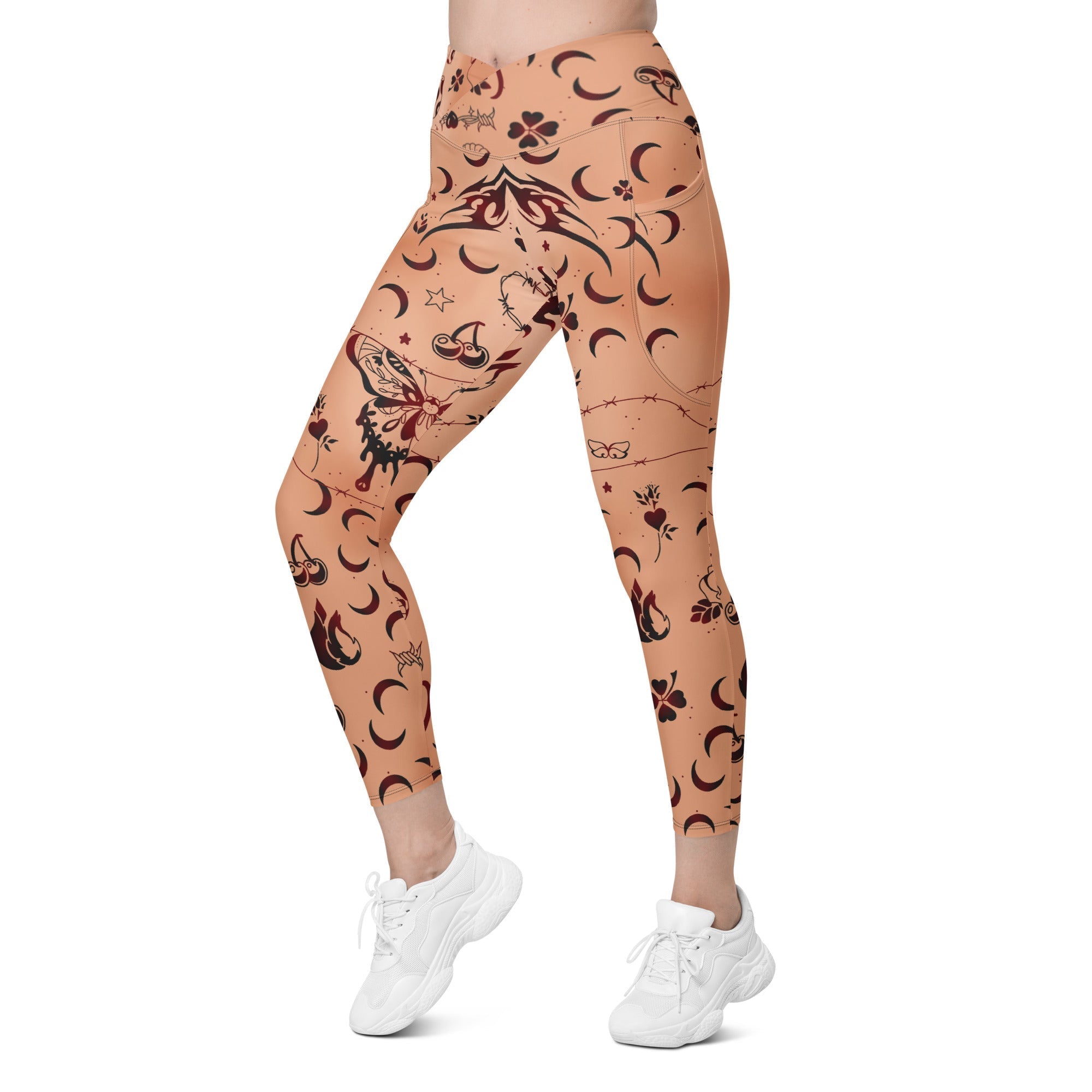 Tattoo Inspired Crossover Leggings With Pockets