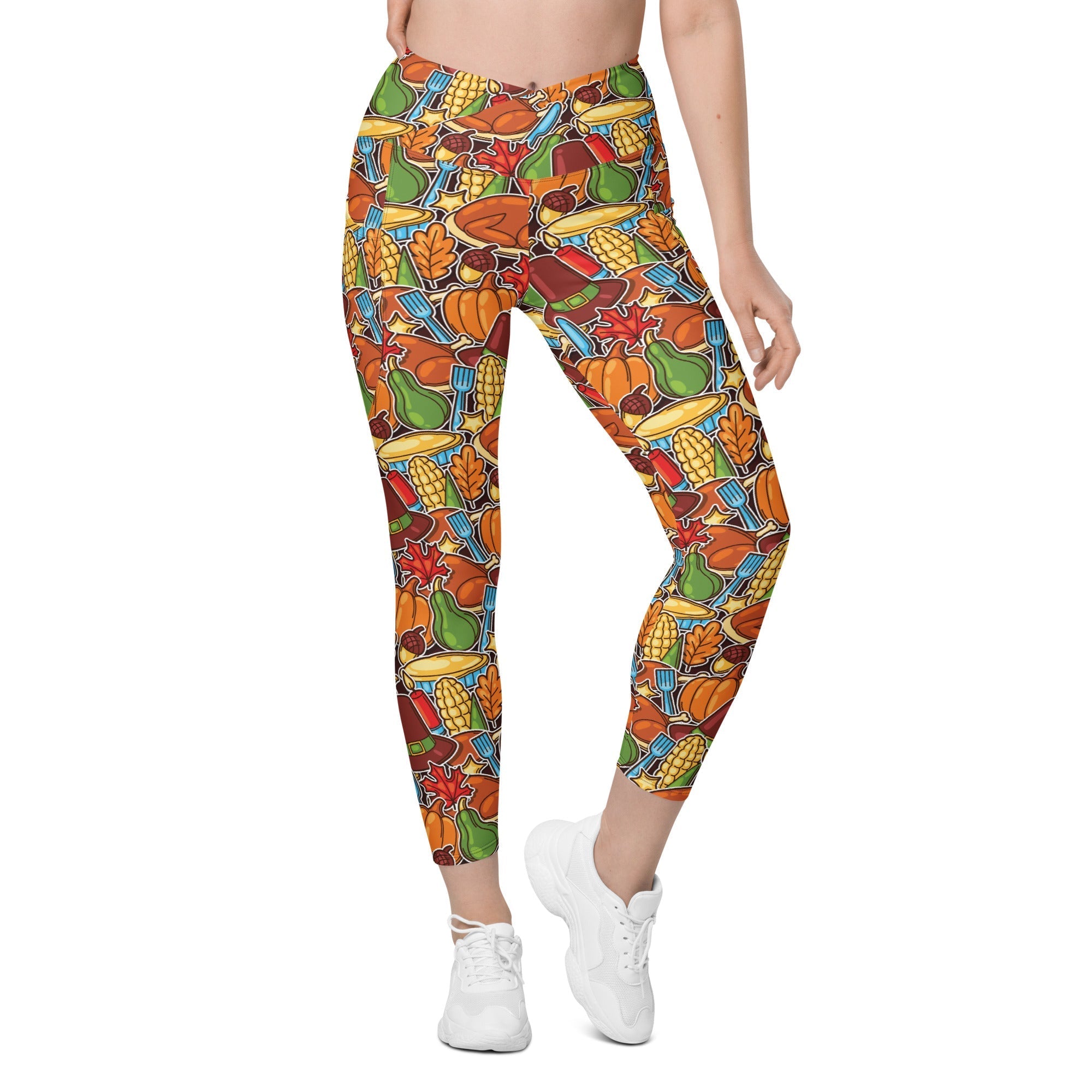 Thanksgiving Celebration Crossover Leggings With Pockets
