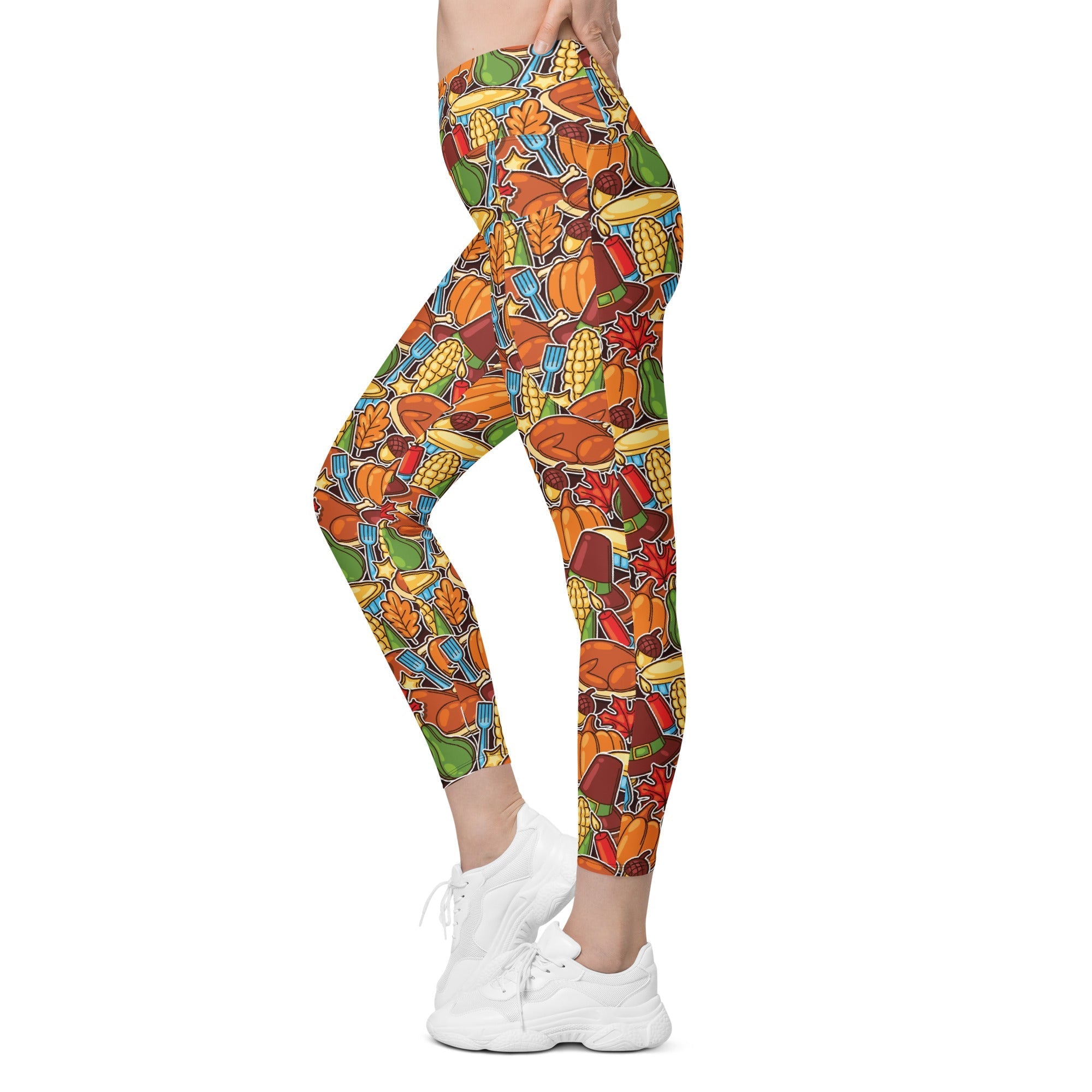 Thanksgiving Celebration Crossover Leggings With Pockets