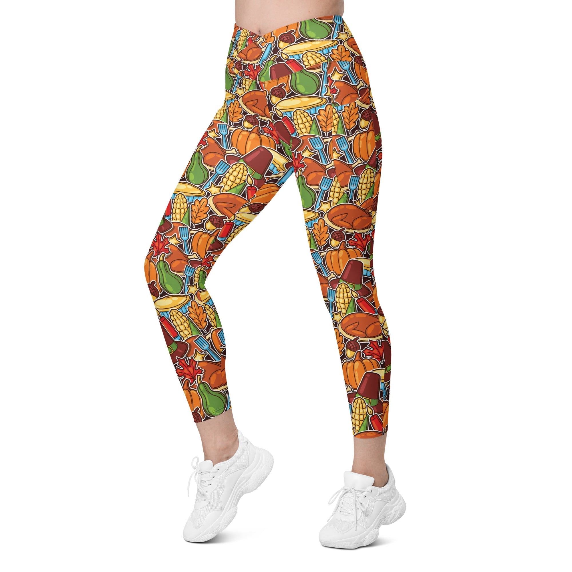 Thanksgiving Celebration Crossover Leggings With Pockets