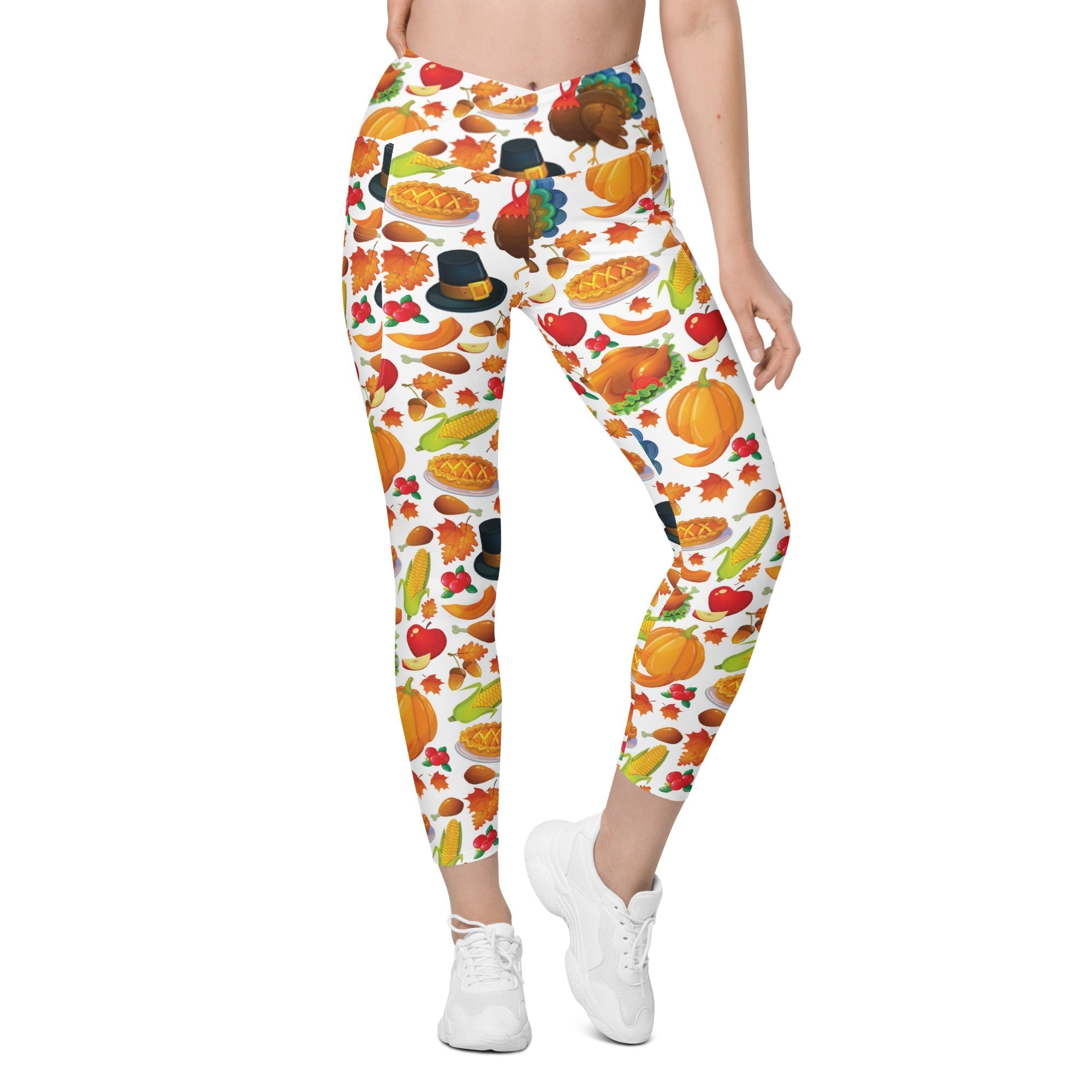 Thanksgiving Pattern Crossover Leggings With Pockets