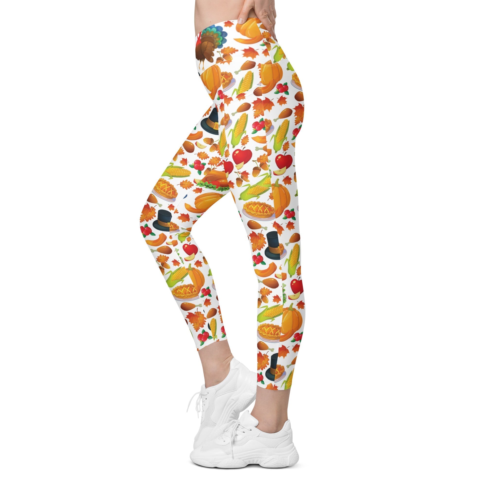 Thanksgiving Pattern Crossover Leggings With Pockets