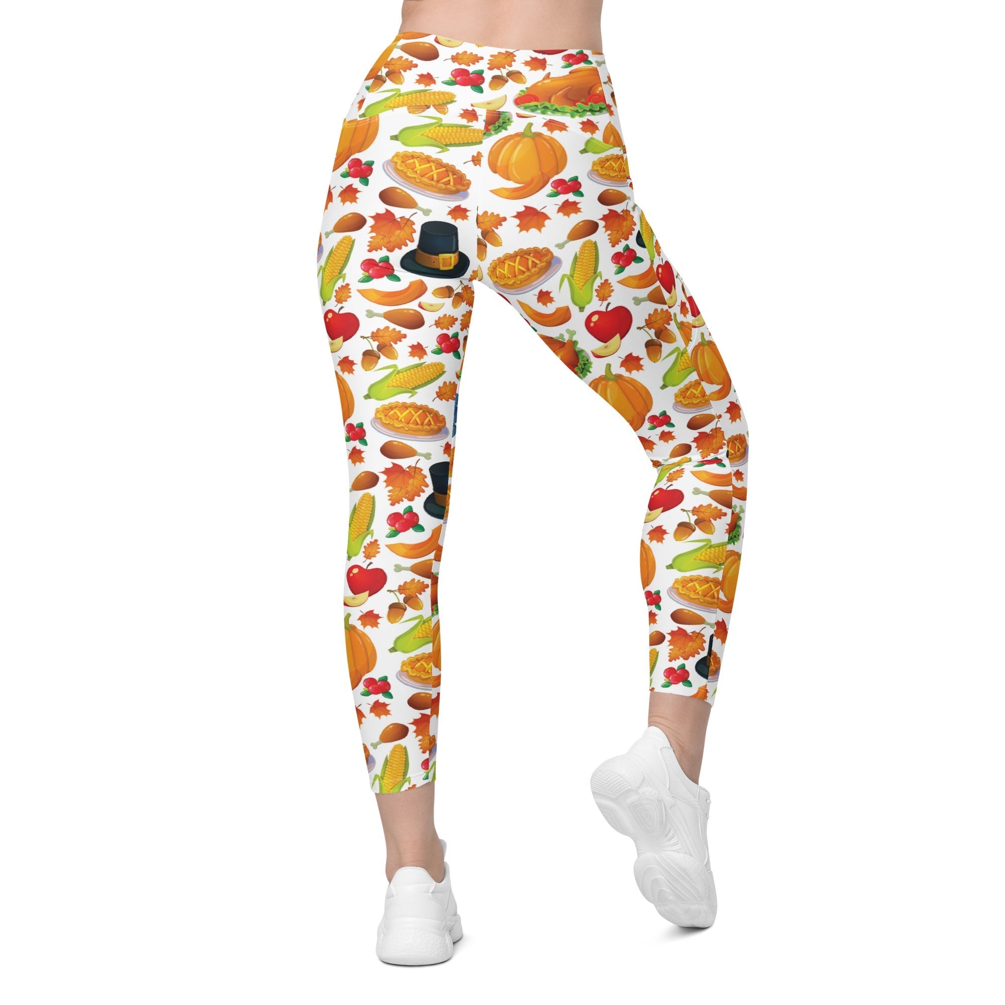 Thanksgiving Pattern Crossover Leggings With Pockets