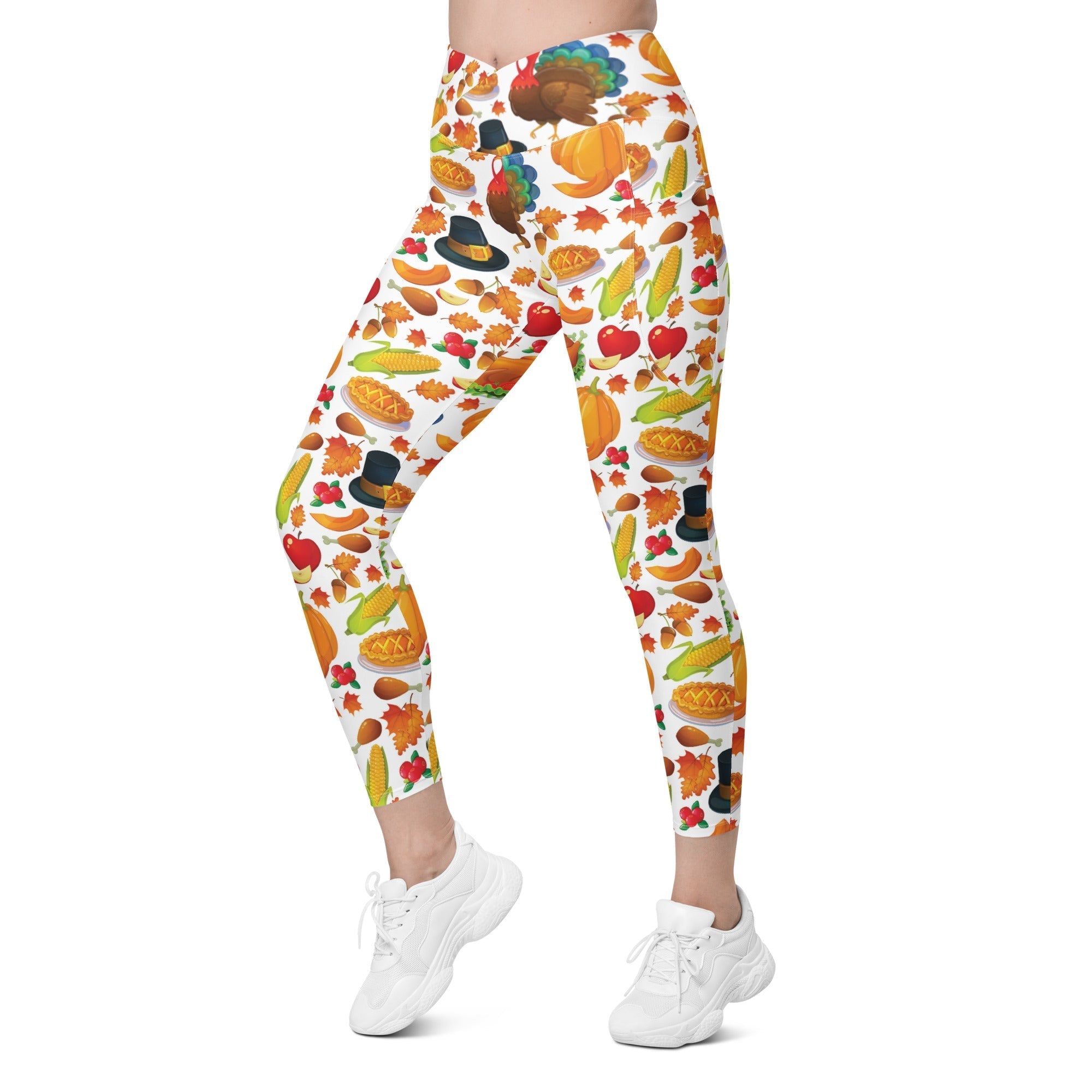 Thanksgiving Pattern Crossover Leggings With Pockets