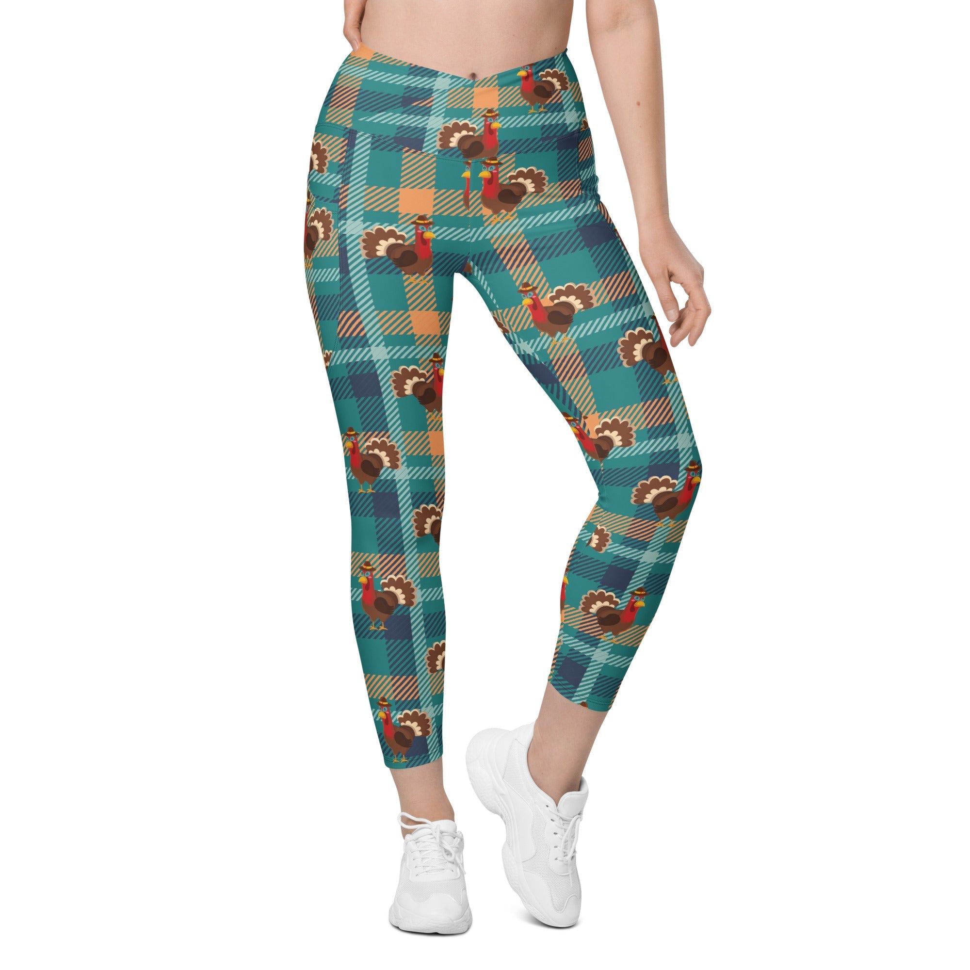 Thanksgiving Plaid Crossover Leggings With Pockets
