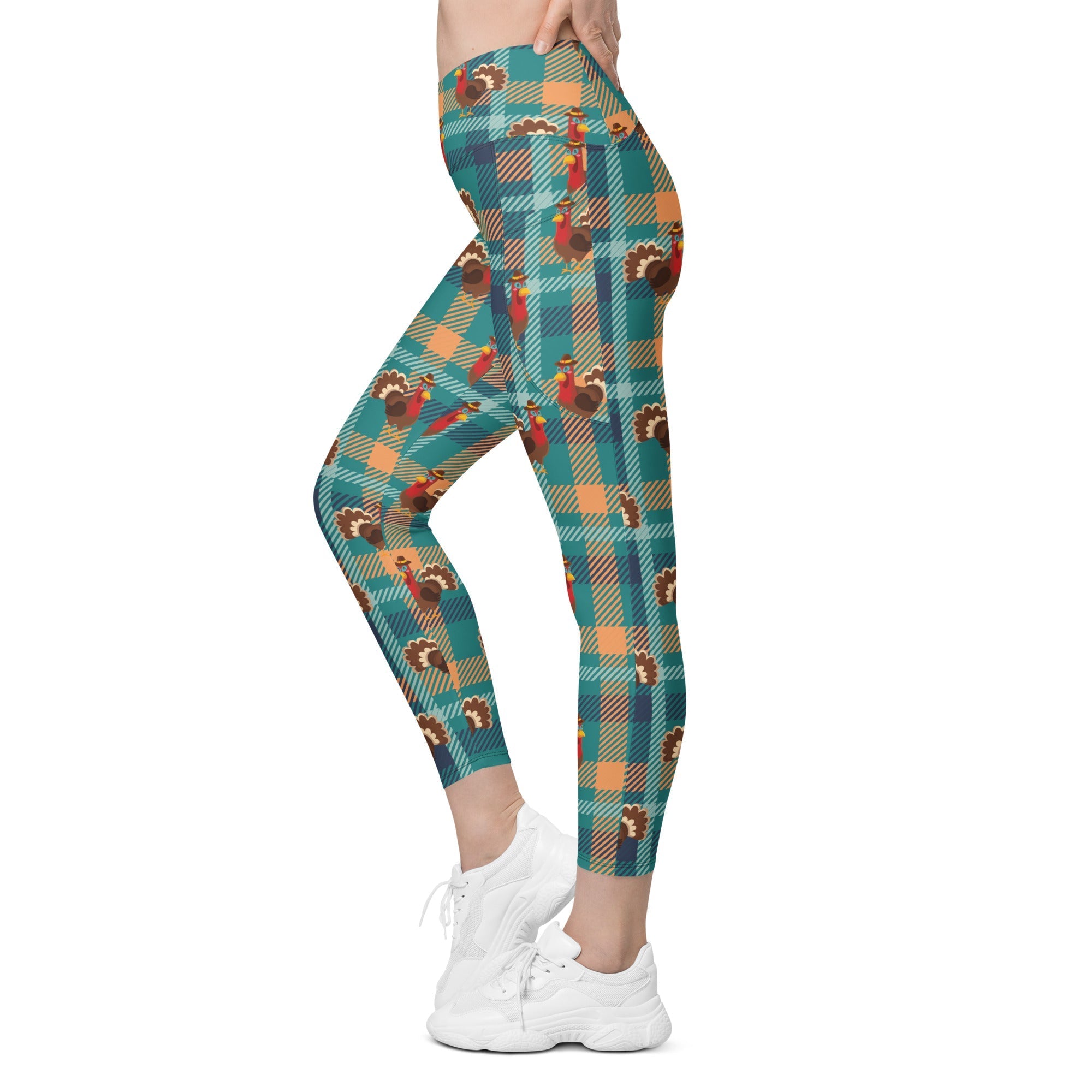 Thanksgiving Plaid Crossover Leggings With Pockets