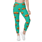 Thanksgiving Turkey Print Crossover Leggings With Pockets