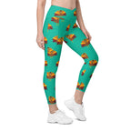 Thanksgiving Turkey Print Crossover Leggings With Pockets