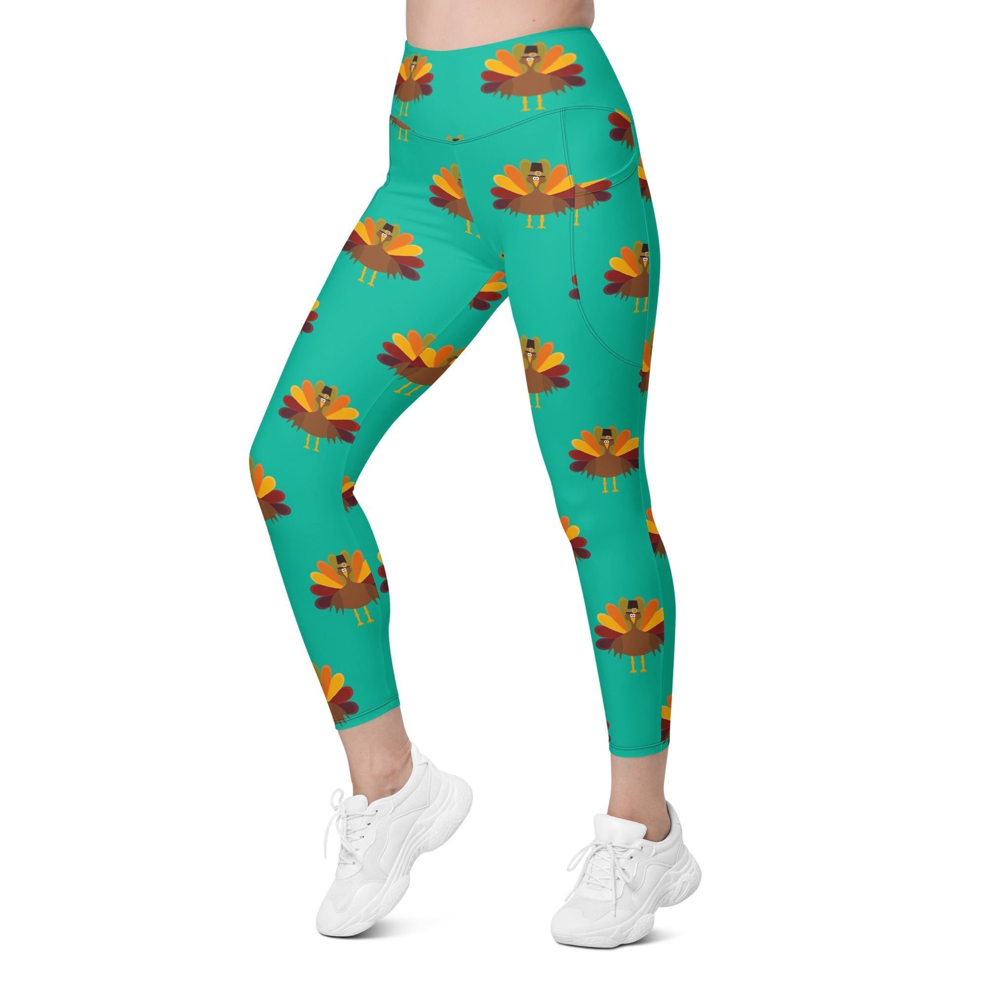 Thanksgiving Turkey Print Leggings With Pockets