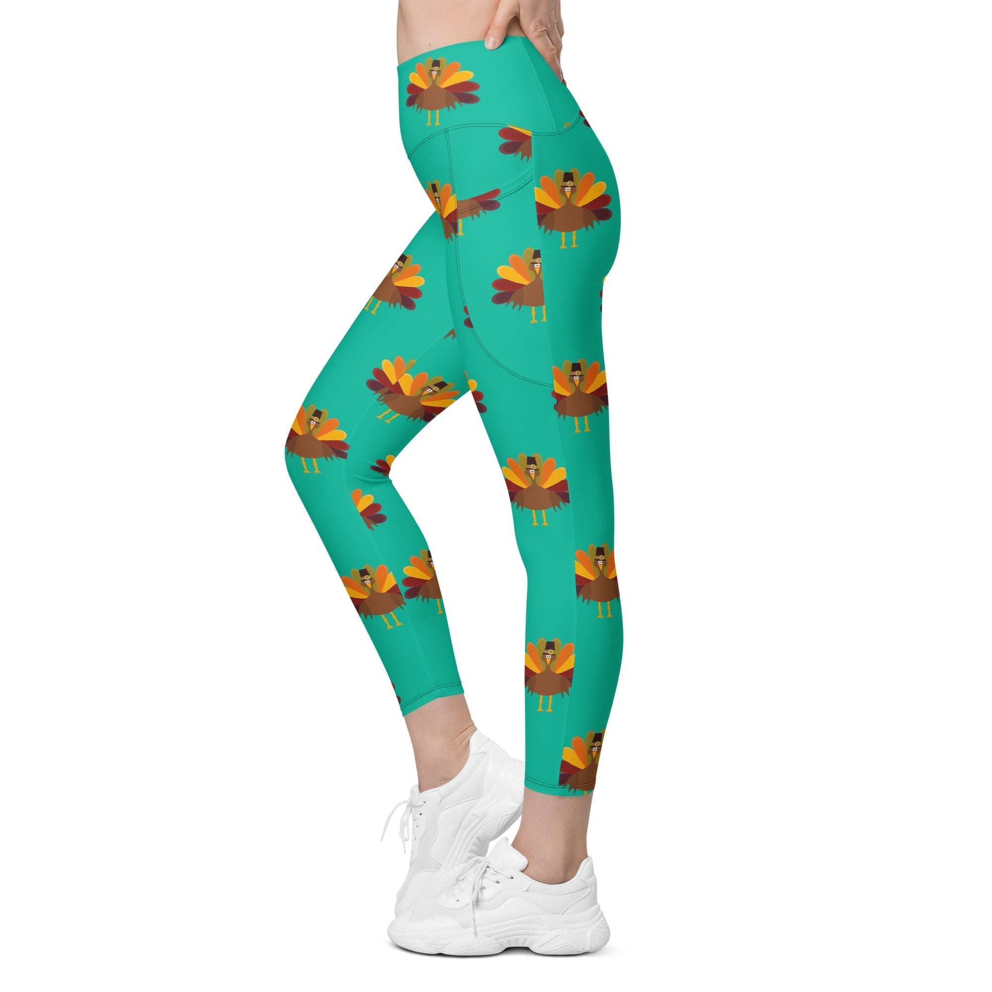 Thanksgiving Turkey Print Leggings With Pockets