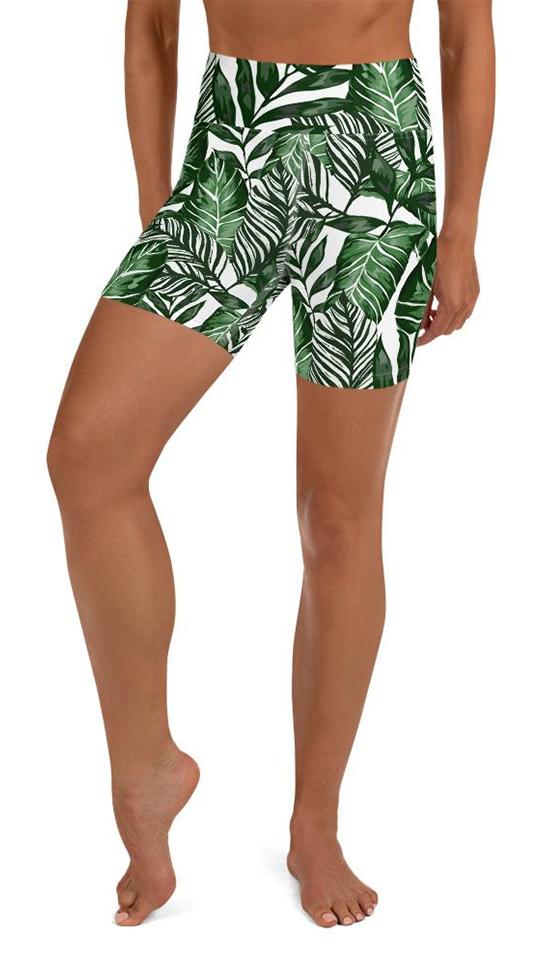 Tropical Green Yoga Shorts
