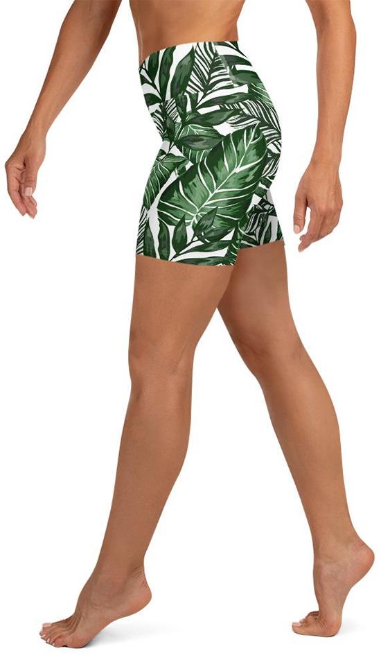 Tropical Green Yoga Shorts