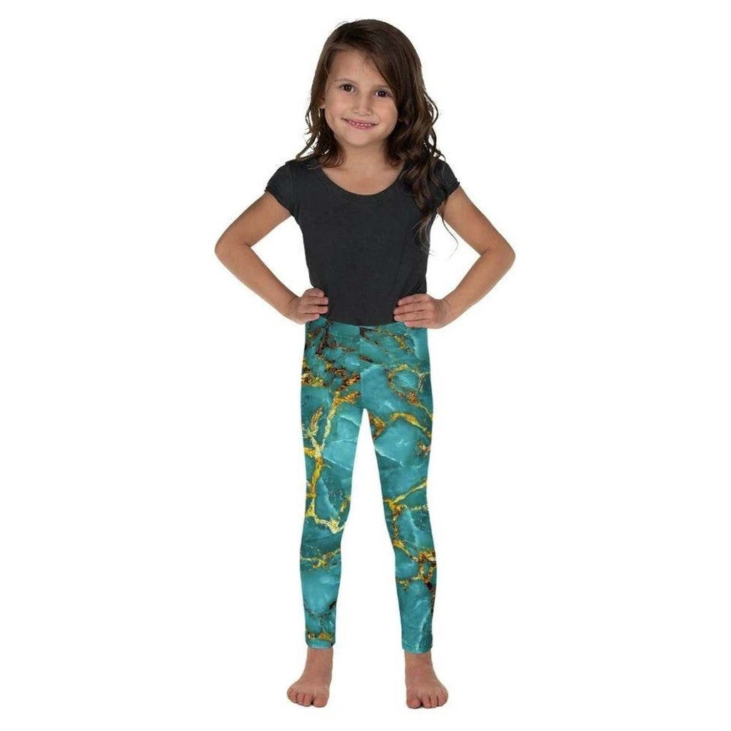 Turquoise & Gold Marble Kid's Leggings