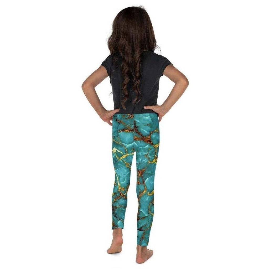 Turquoise & Gold Marble Kid's Leggings