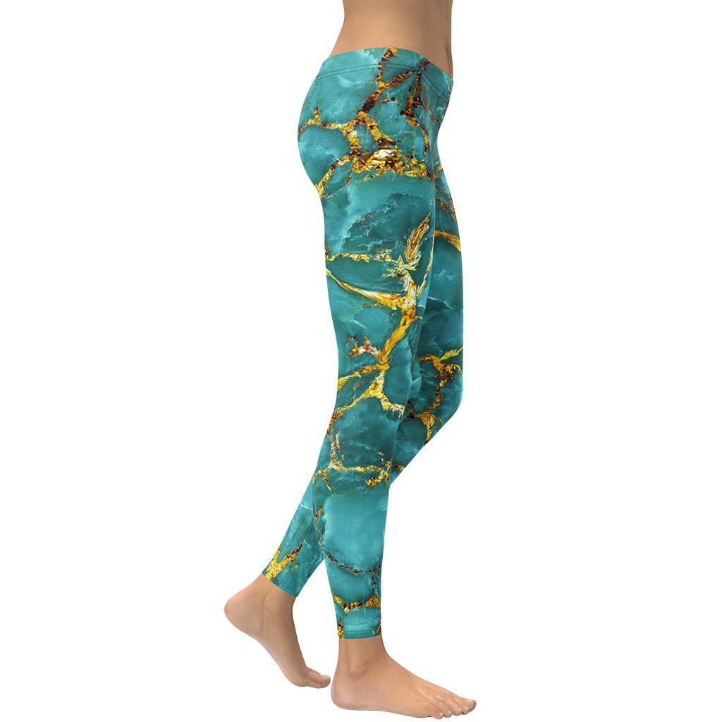 Turquoise & Gold Marble Leggings