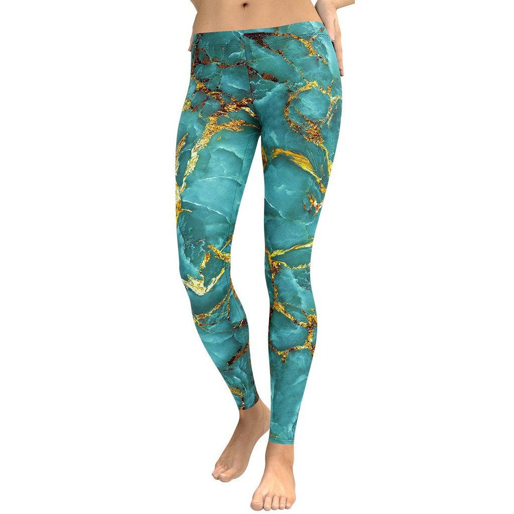 Turquoise & Gold Marble Leggings