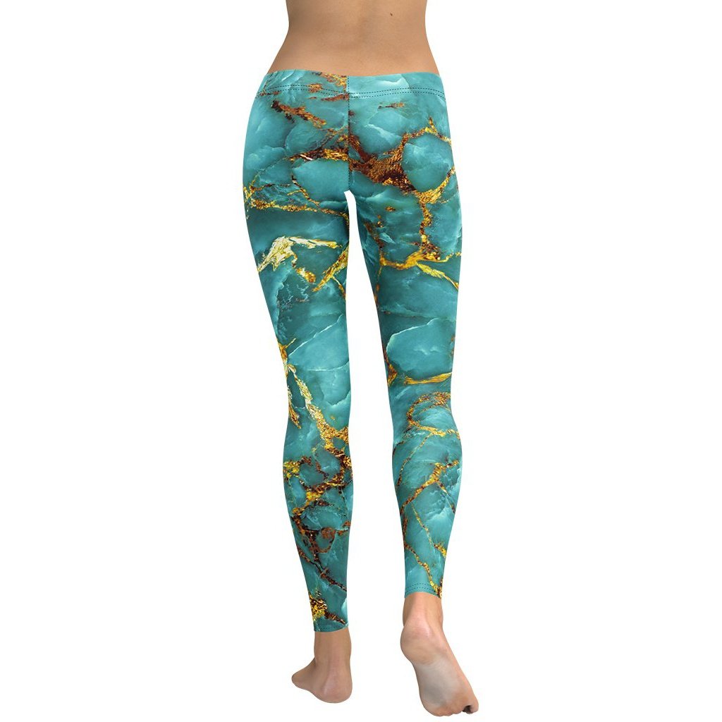 Turquoise & Gold Marble Leggings