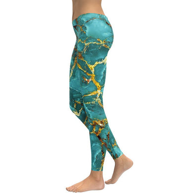 Turquoise & Gold Marble Leggings