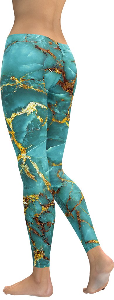 Turquoise & Gold Marble Leggings