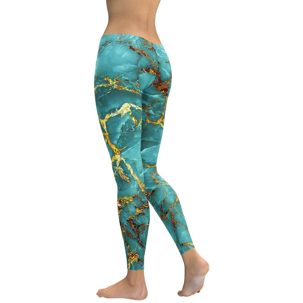 Turquoise & Gold Marble Leggings