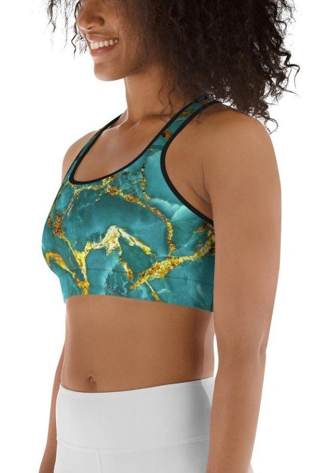 Turquoise & Gold Marble Sports Bra