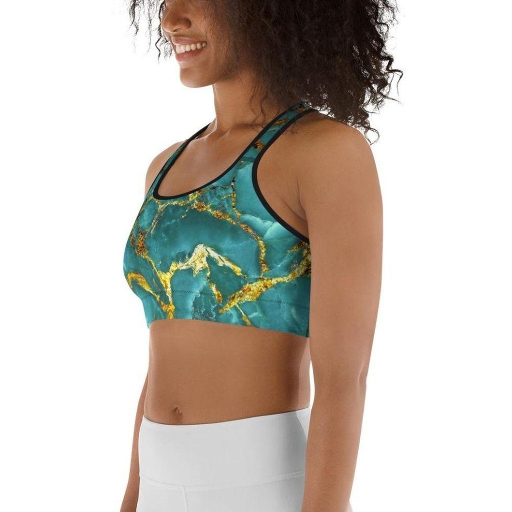 Turquoise & Gold Marble Sports Bra
