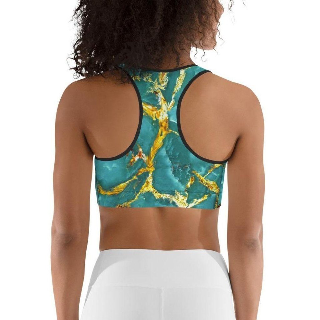 Turquoise & Gold Marble Sports Bra