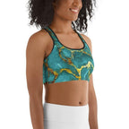 Turquoise & Gold Marble Sports Bra