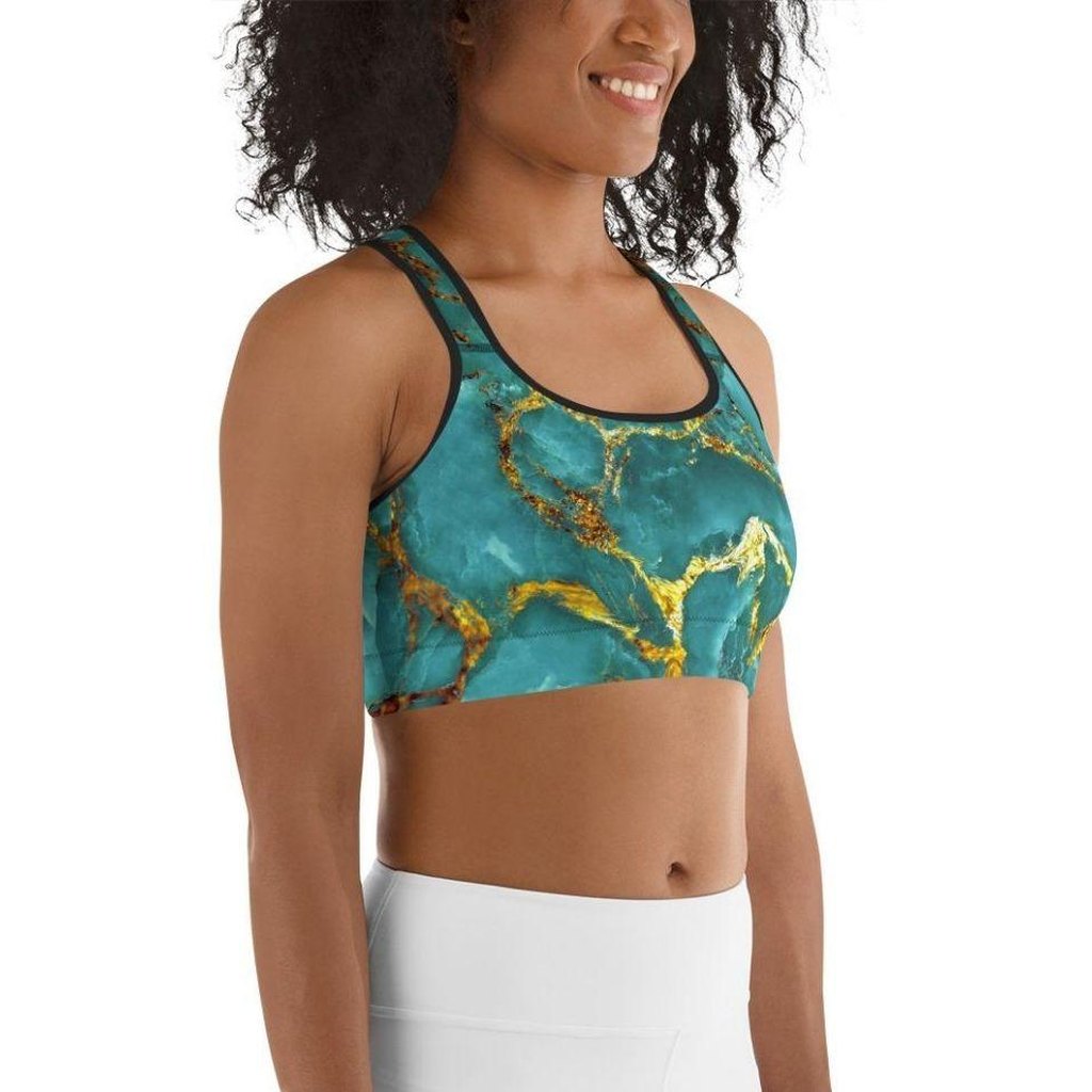 Turquoise & Gold Marble Sports Bra
