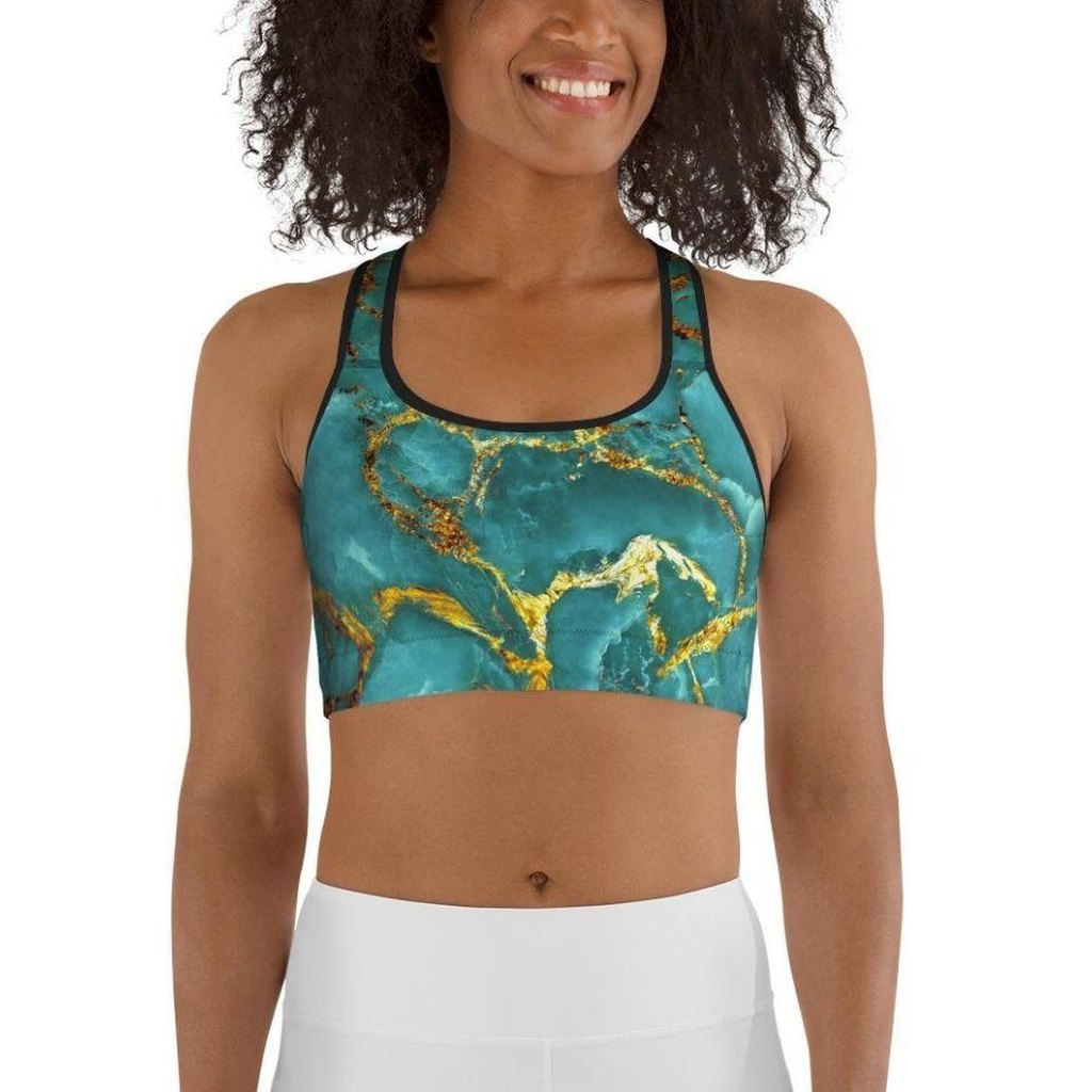 Turquoise & Gold Marble Sports Bra