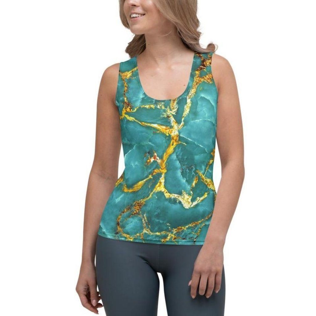 Turquoise & Gold Marble Tank Top