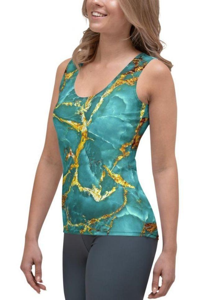 Turquoise & Gold Marble Tank Top