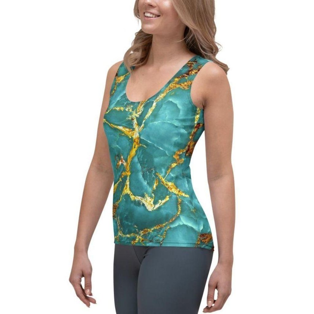 Turquoise & Gold Marble Tank Top