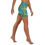 Turquoise & Gold Marble Yoga Shorts
