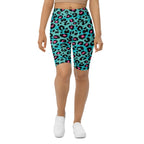 Turquoise Leopard Print Biker Shorts