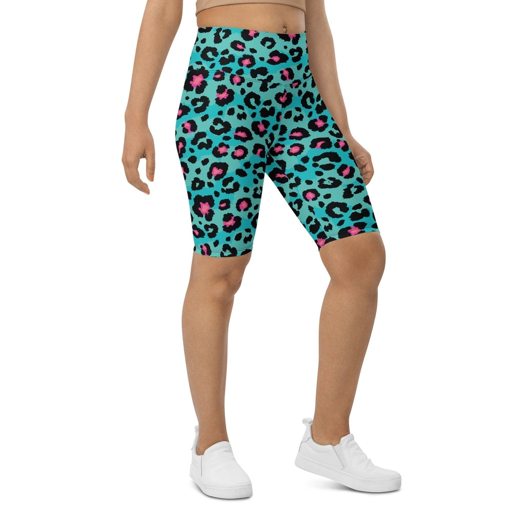 Turquoise Leopard Print Biker Shorts