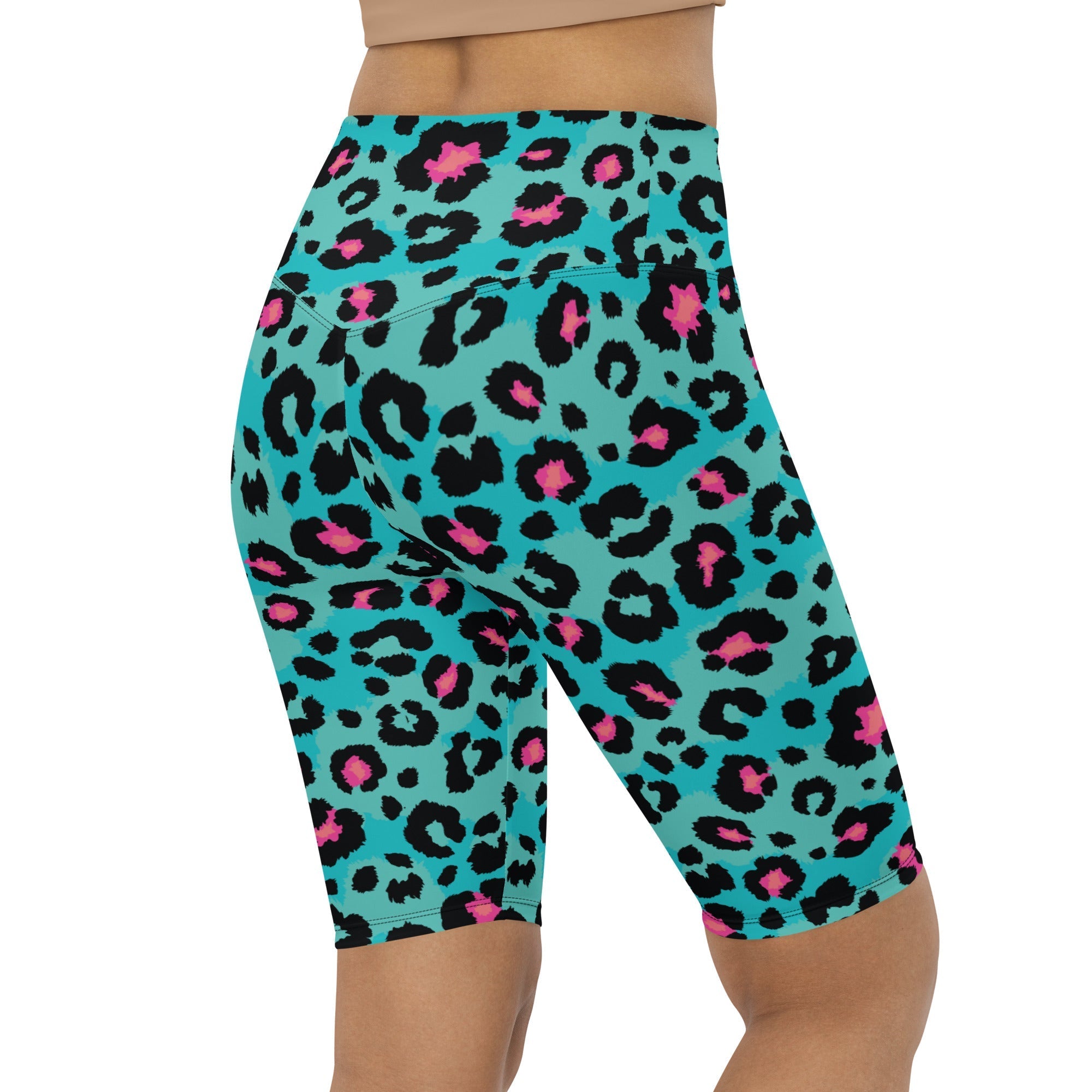 Turquoise Leopard Print Biker Shorts