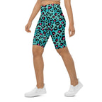 Turquoise Leopard Print Biker Shorts