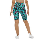 Turquoise Leopard Print Biker Shorts