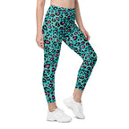 Turquoise Leopard Print Leggings With Pockets