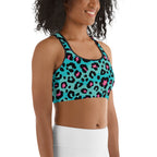 Turquoise Leopard Print Sports Bra