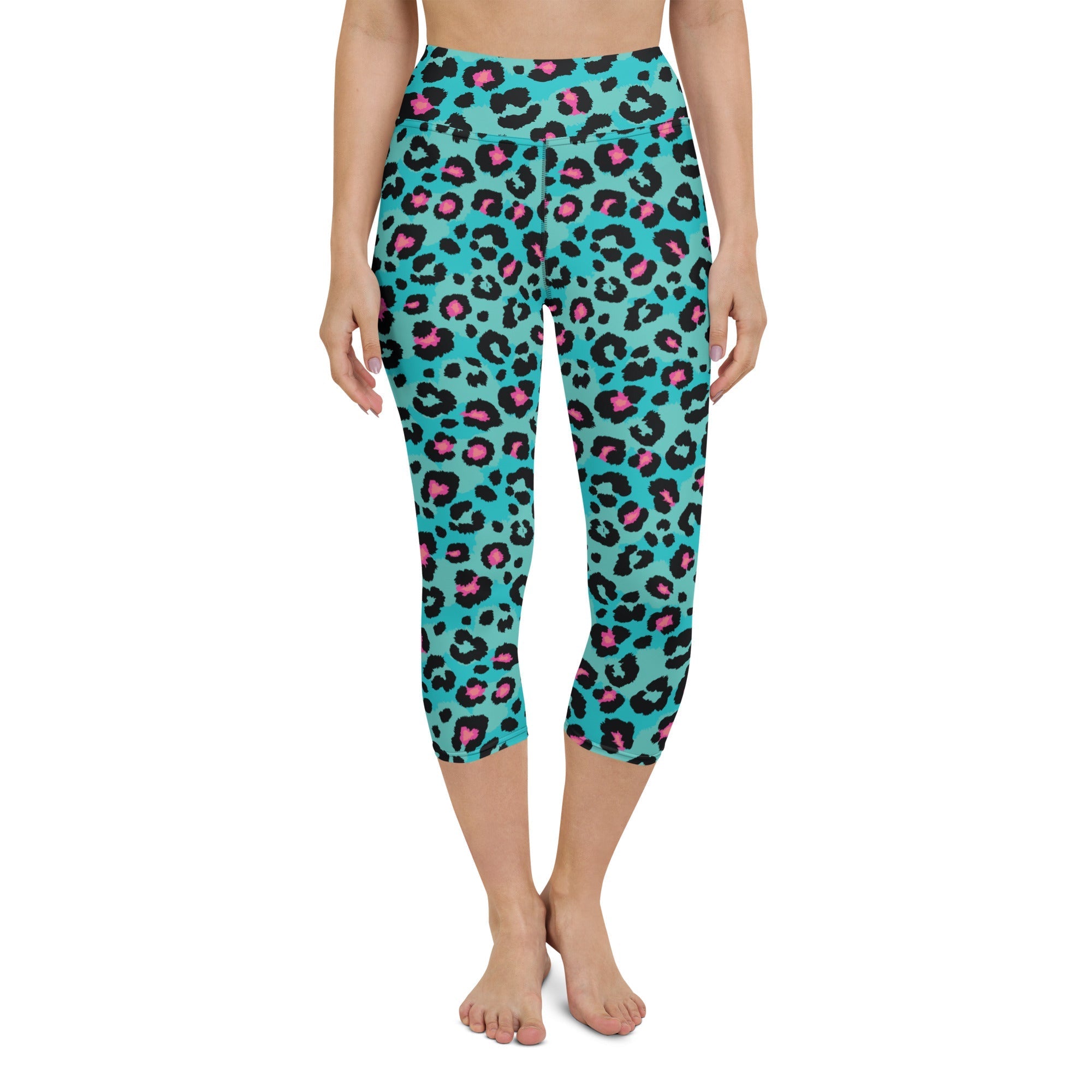 Turquoise Leopard Print Yoga Capris