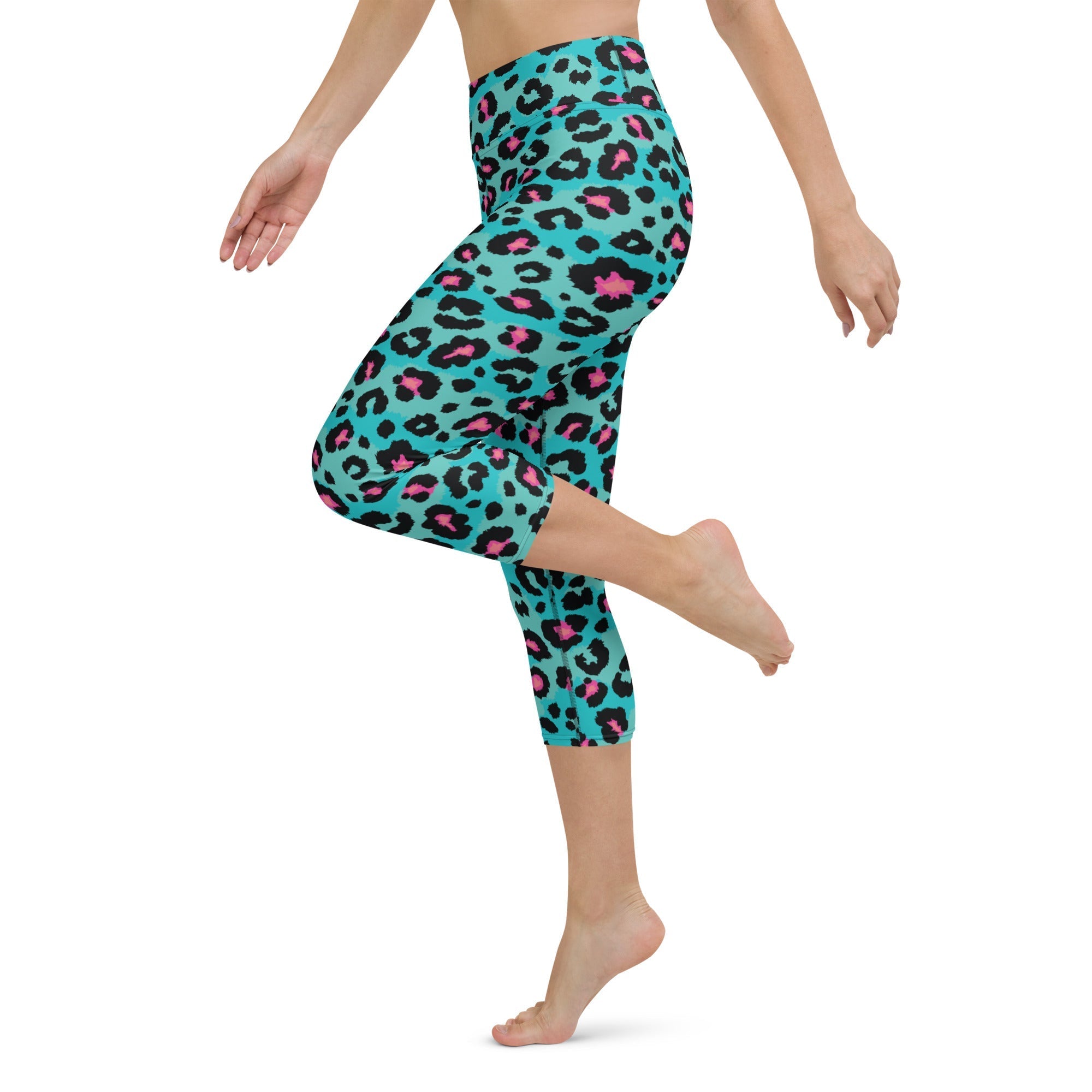 Turquoise Leopard Print Yoga Capris