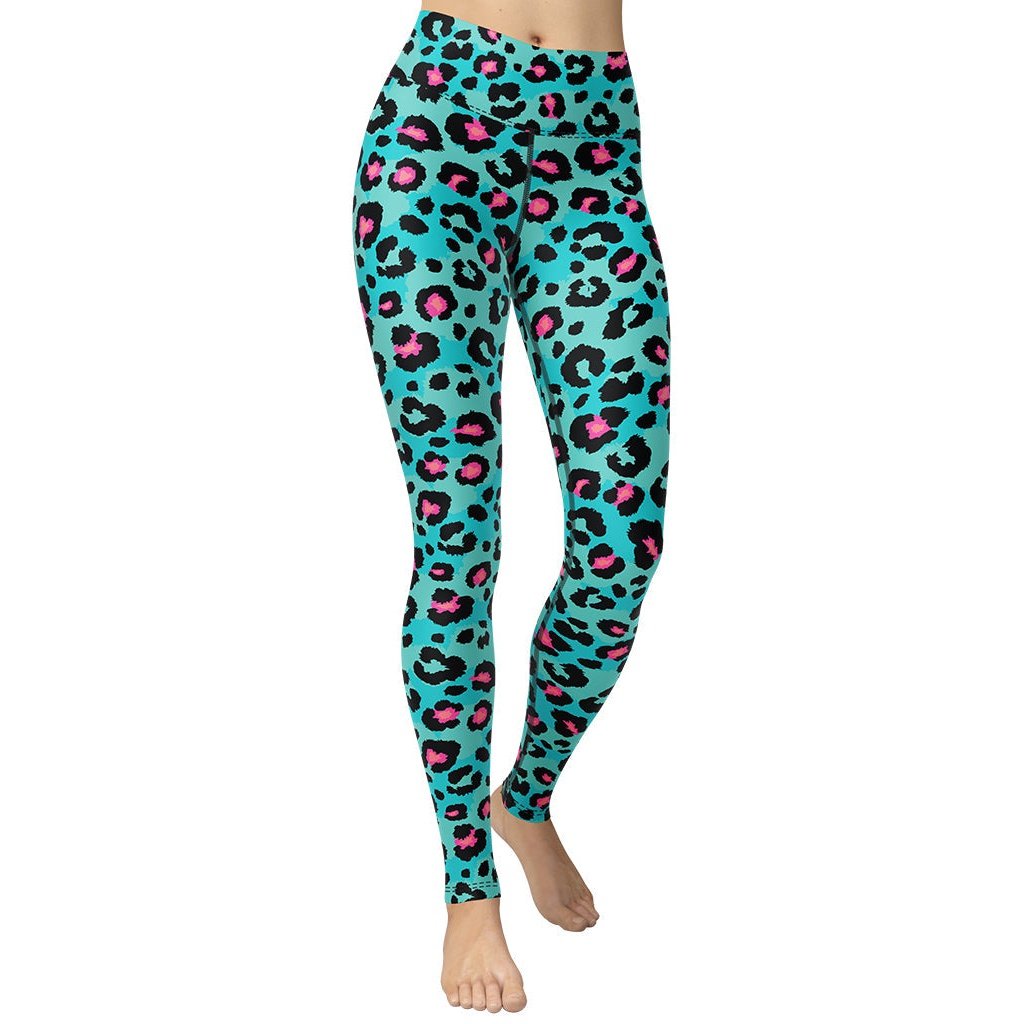 Turquoise Leopard Print Yoga Leggings