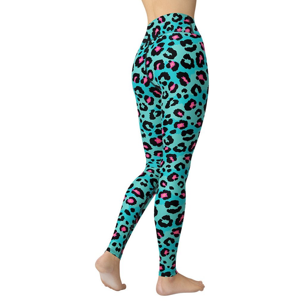 Turquoise Leopard Print Yoga Leggings