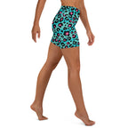 Turquoise Leopard Print Yoga Shorts
