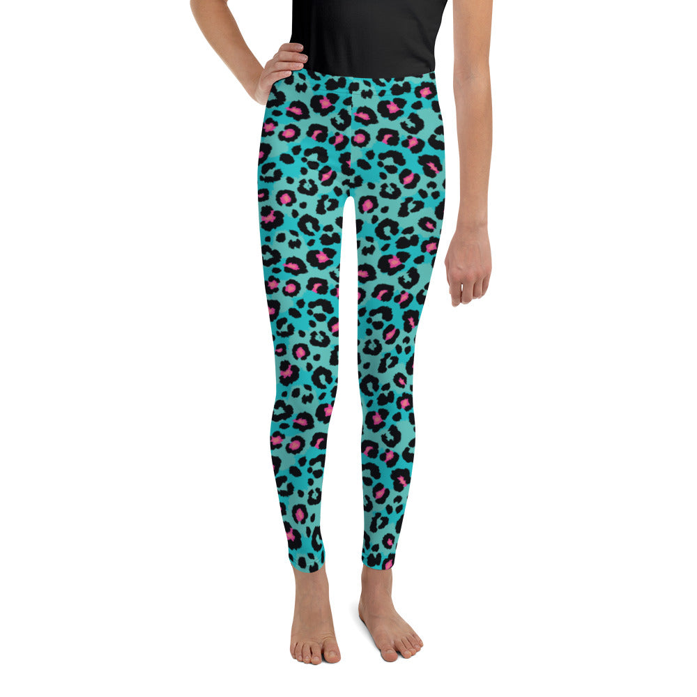 Turquoise Leopard Print Youth Leggings